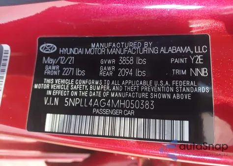 2021 Hyundai Elantra Se from USA, damaged, VIN 5NPLL4AG4MH050383